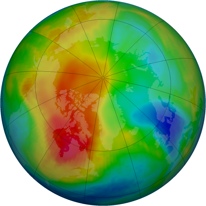Arctic ozone map for 31 December 1997